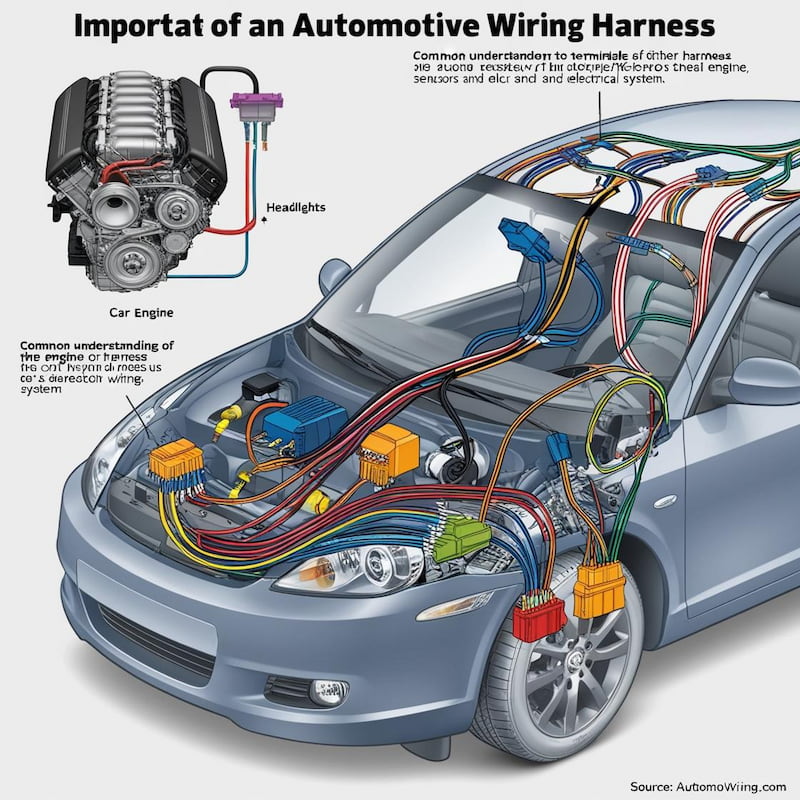 What are the main components of an automotive wiring harness?